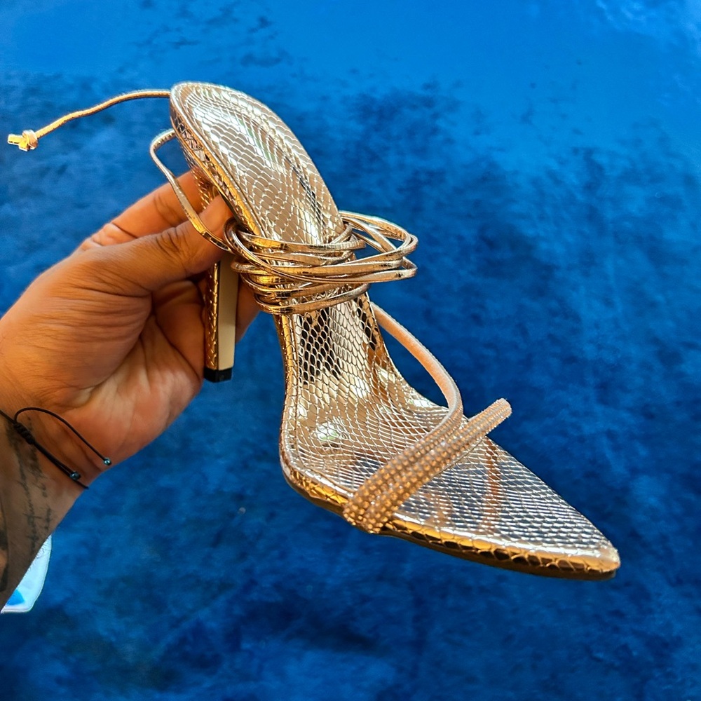 Gold snakeskin sandals